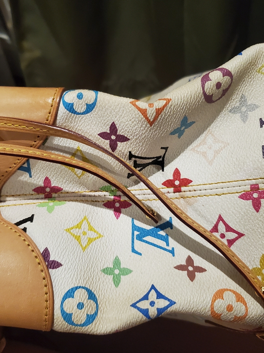 Louis Vuitton Multicolor Monogram White Canvas Shoulder Bag with Tan Trim - Picture 8 of 11